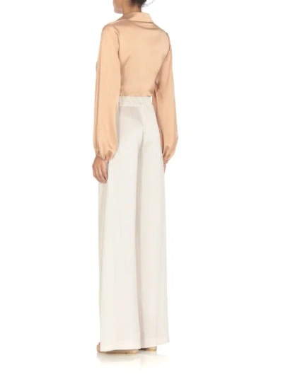 Shop D Exterior Beige Satin Trousers In White