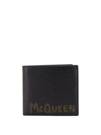 Shop Alexander Mcqueen Leather Wallet With Mcqueen Graffiti Logo In Black