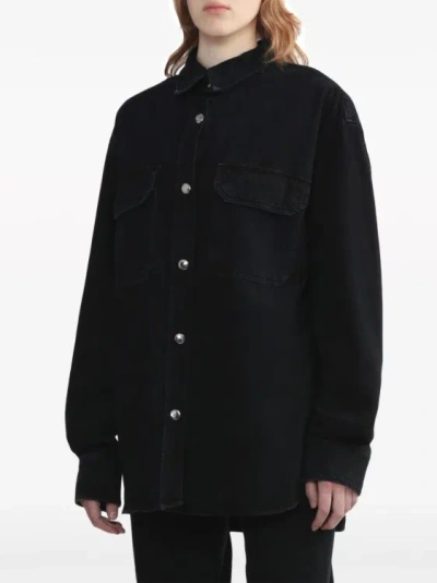 Shop Agolde Long-sleeve Cotton Denim Shirt In Black