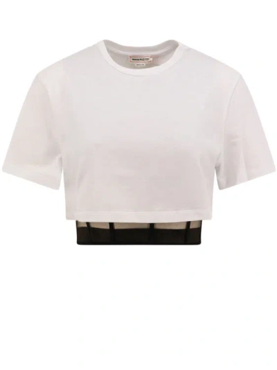 Shop Alexander Mcqueen Cotton T-shirt With Tulle Bustier In White