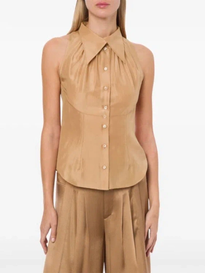 Shop Alberta Ferretti Sleeveless Shirt In Brown