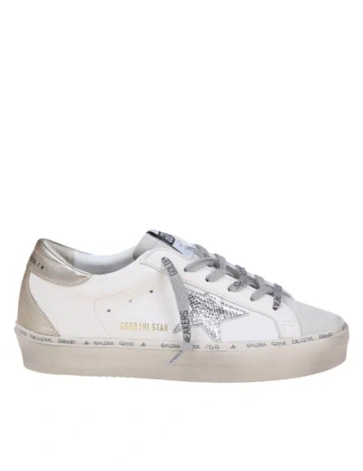 Shop Golden Goose Hi Star Sneakers In White/platinum Leather And Suede