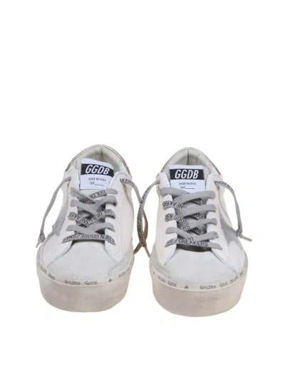 Shop Golden Goose Hi Star Sneakers In White/platinum Leather And Suede