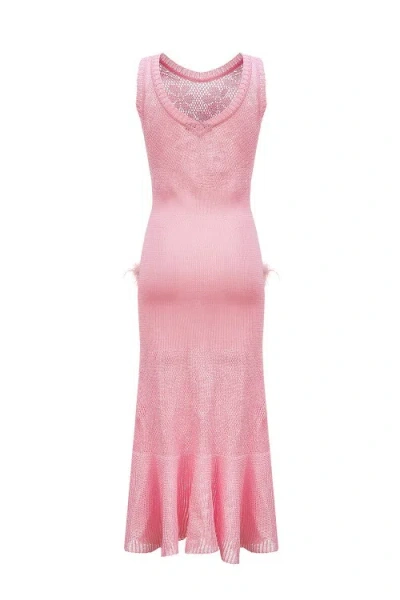 Shop Andreeva Pink Rose Knit Dress With Feathers