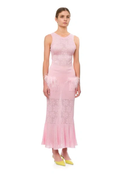 Shop Andreeva Pink Rose Knit Dress With Feathers
