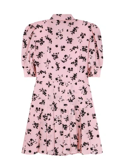 Shop Alessandra Rich Silk Dress With Rose Print In Pink