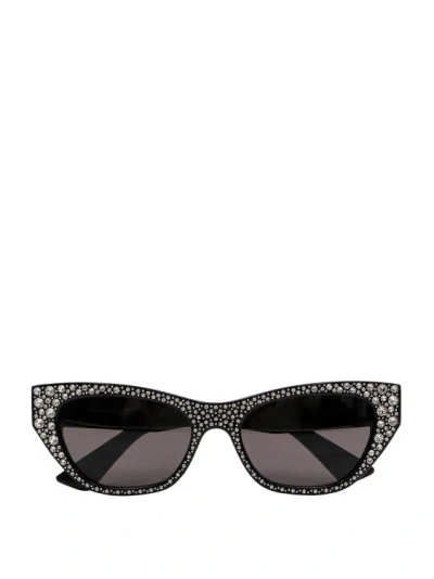 Shop Alexander Mcqueen Acetate Sunglasses With Rhinestones Detail In Black