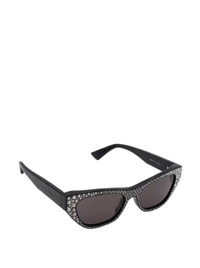Shop Alexander Mcqueen Acetate Sunglasses With Rhinestones Detail In Black