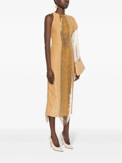 Shop Alexander Mcqueen Golden Metallic-threading Midi Dress