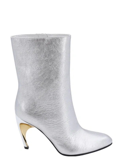 Shop Alexander Mcqueen Laminated Leather Ankle Boots In Silver