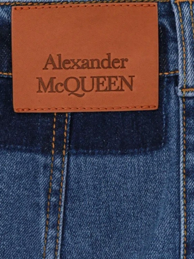 Shop Alexander Mcqueen Denim Skirt With Back Logo Patch In Blue