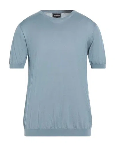 Shop Giorgio Armani Man Sweater Light Blue Size 46 Silk, Cotton