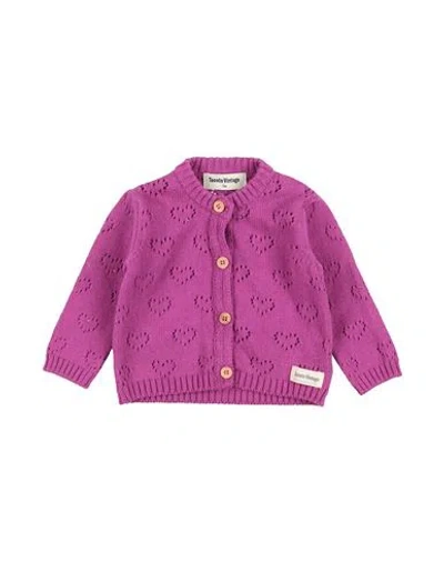 Shop Tocoto Vintage Newborn Girl Cardigan Mauve Size 3 Cotton In Purple