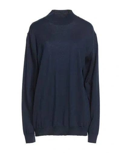 Daniele Fiesoli Man Turtleneck Navy Blue Size 3xl Merino Wool In Navy Blue
