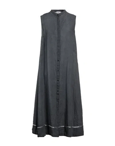Shop Rossopuro Woman Midi Dress Lead Size Xl Linen In Grey
