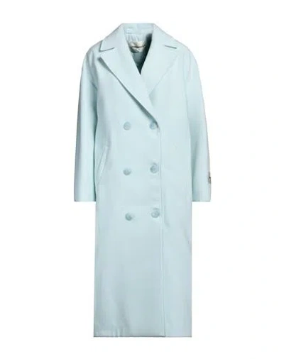 Shop Hinnominate Woman Coat Sky Blue Size M Polyester, Viscose, Elastane