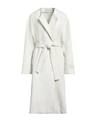 Shop Hinnominate Woman Coat Ivory Size L Polyester, Viscose, Elastane In White