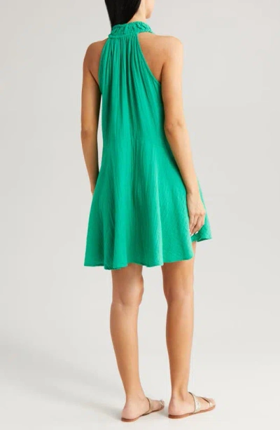 Shop Elan Button Front Cotton Cover-up Minidress In Green Bright