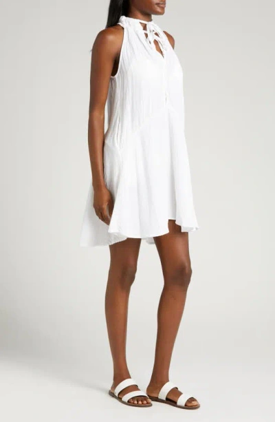 Elan Button Front Cotton Cover-up Minidress In White