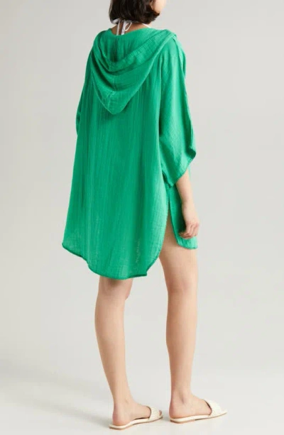Shop Elan Hooded Cotton Cover-up Tunic In Green Bright