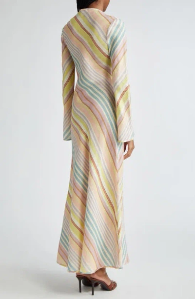 Shop Zimmermann Halliday Stripe Bias Cut Long Sleeve Linen Maxi Dress In Multi Stripe