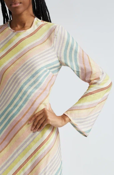 Shop Zimmermann Halliday Stripe Bias Cut Long Sleeve Linen Maxi Dress In Multi Stripe