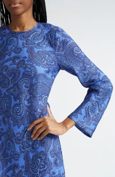 Shop Zimmermann Ottie Paisley Long Sleeve Open Back Linen Maxi Dress In Blue Paisley