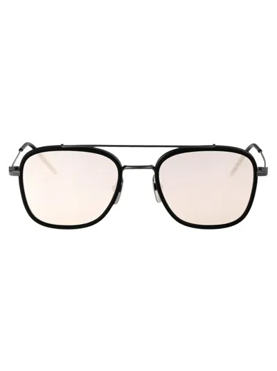 Shop Thom Browne Eyewear Navigator Frame Sunglasses In Black