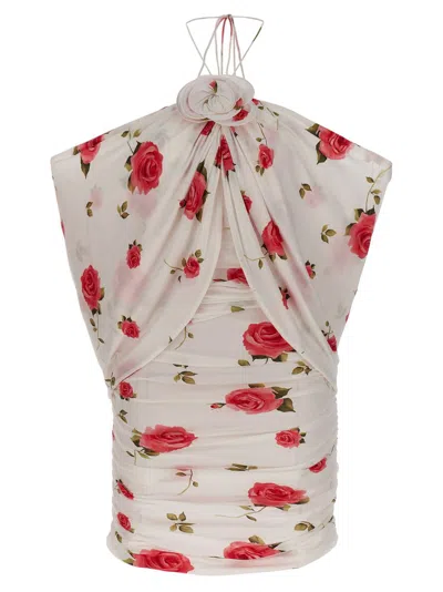 Shop Magda Butrym Ruched Flower Appliqué Wrap Dress In Multi