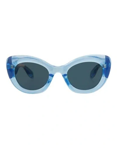 Shop Alexander Mcqueen Cat Eye-frame Bio Injection Sunglasses Woman Sunglasses Blue Size 52 Plastic Mater