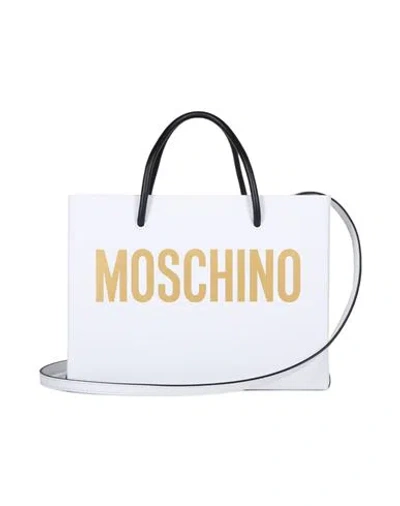 Shop Moschino Mini Logo Leather Tote Woman Handbag White Size - Calfskin