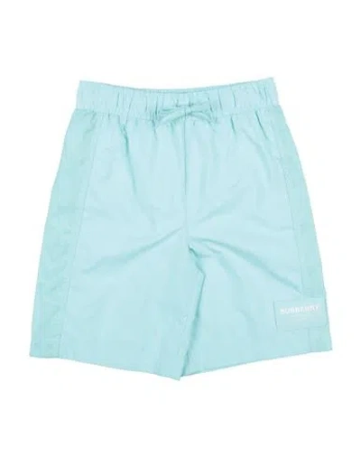 Shop Burberry Toddler Boy Swim Trunks Turquoise Size 4 Polyamide In Blue