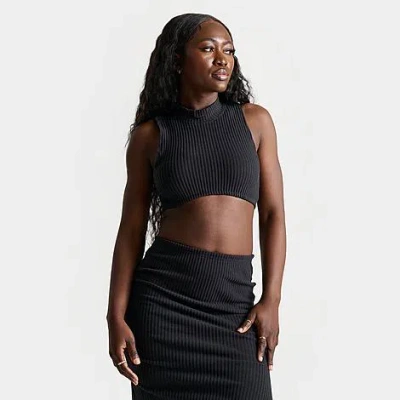Shop Nike Women's Sportswear Chill Knit Ribbed Cropped Tank Top In Black/black