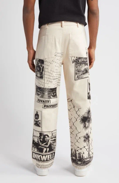Shop Renowned All Seeing Print Straight Leg Jeans In Off White