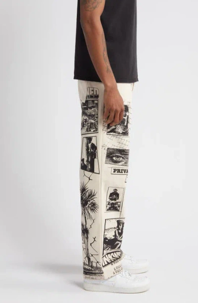 Shop Renowned All Seeing Print Straight Leg Jeans In Off White