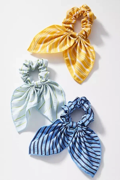 Shop By Anthropologie Regatta Bow Scrunchies, Set Of 3 In Blue