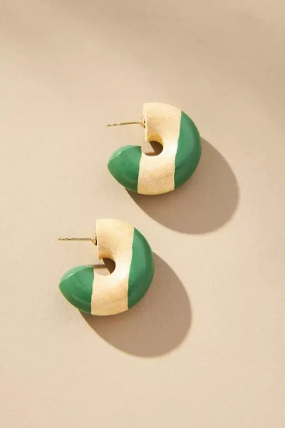 Shop Binky And Lulu Stripe Hoop Earrings In Green