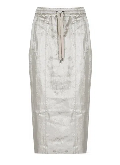 Shop Brunello Cucinelli Metallic Drawstring Midi Skirt In Silver
