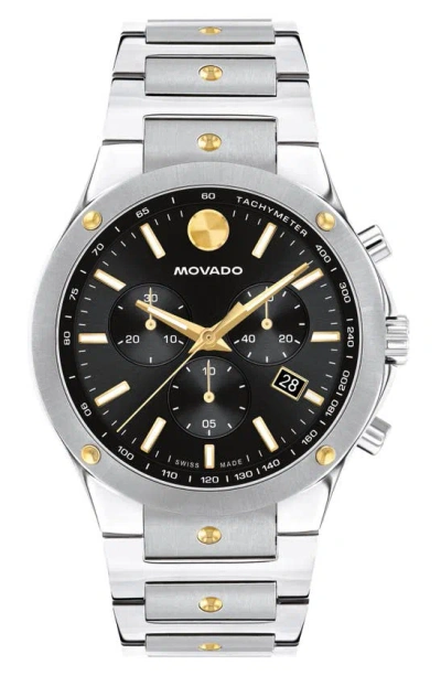 Shop Movado Se Chronograph Bracelet Watch, 42mm In Black/ Silver