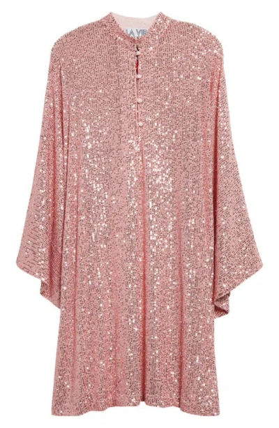 Shop La Vie Style House Sequin Mesh Cover-up Mini Caftan In Soft Pink