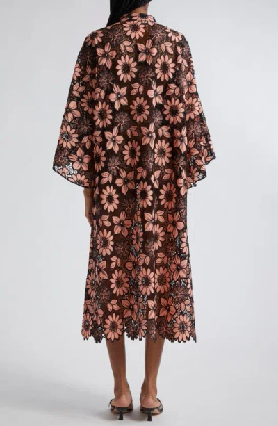 Shop La Vie Style House Floral Open Lace Cover-up Maxi Caftan In Peach
