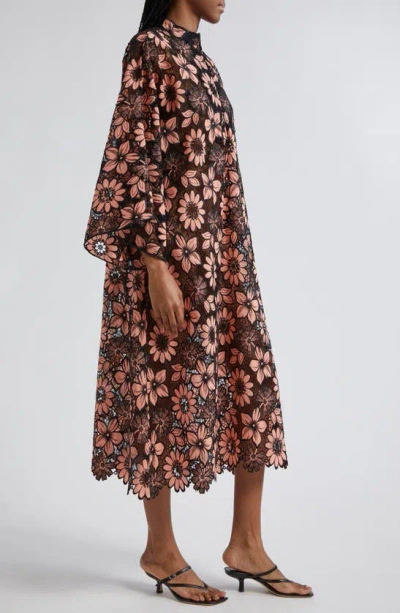 Shop La Vie Style House Floral Open Lace Cover-up Maxi Caftan In Peach