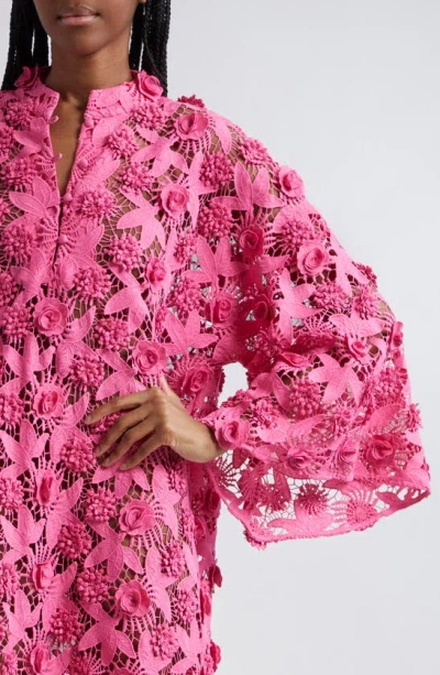 Shop La Vie Style House '70s Floral Lace Cover-up Maxi Caftan In Soft Mauve