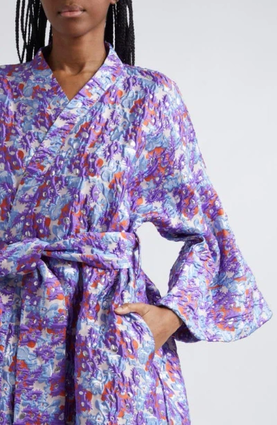 Shop La Vie Style House Floral Brocade Long Sleeve Wrap Style Dress In Purple/ Blue Multi