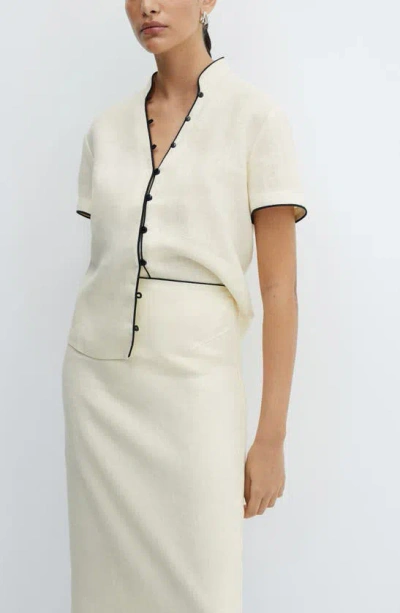 Mango Back Slit Linen Skirt In Vanilla