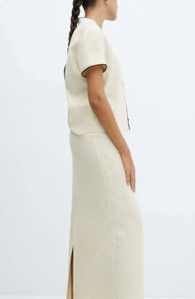 Mango Back Slit Linen Skirt In Vanilla