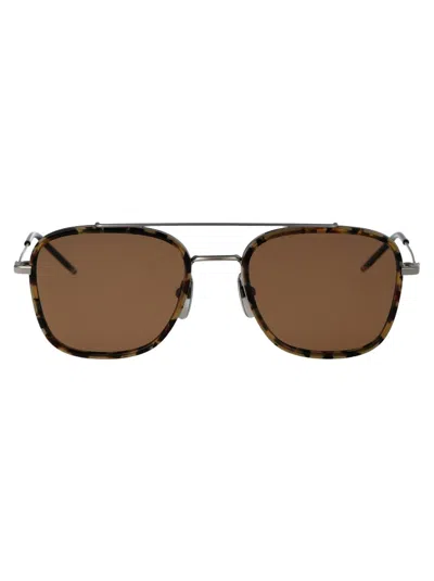 Shop Thom Browne Eyewear Navigator Frame Sunglasses In Silver