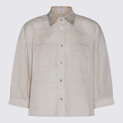 Shop Brunello Cucinelli Beige Linen Shirt