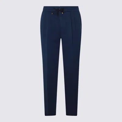 Shop Brunello Cucinelli Blue Linen Pants