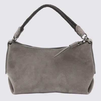 Shop Brunello Cucinelli Grey Calf Suede Shoulder Bag